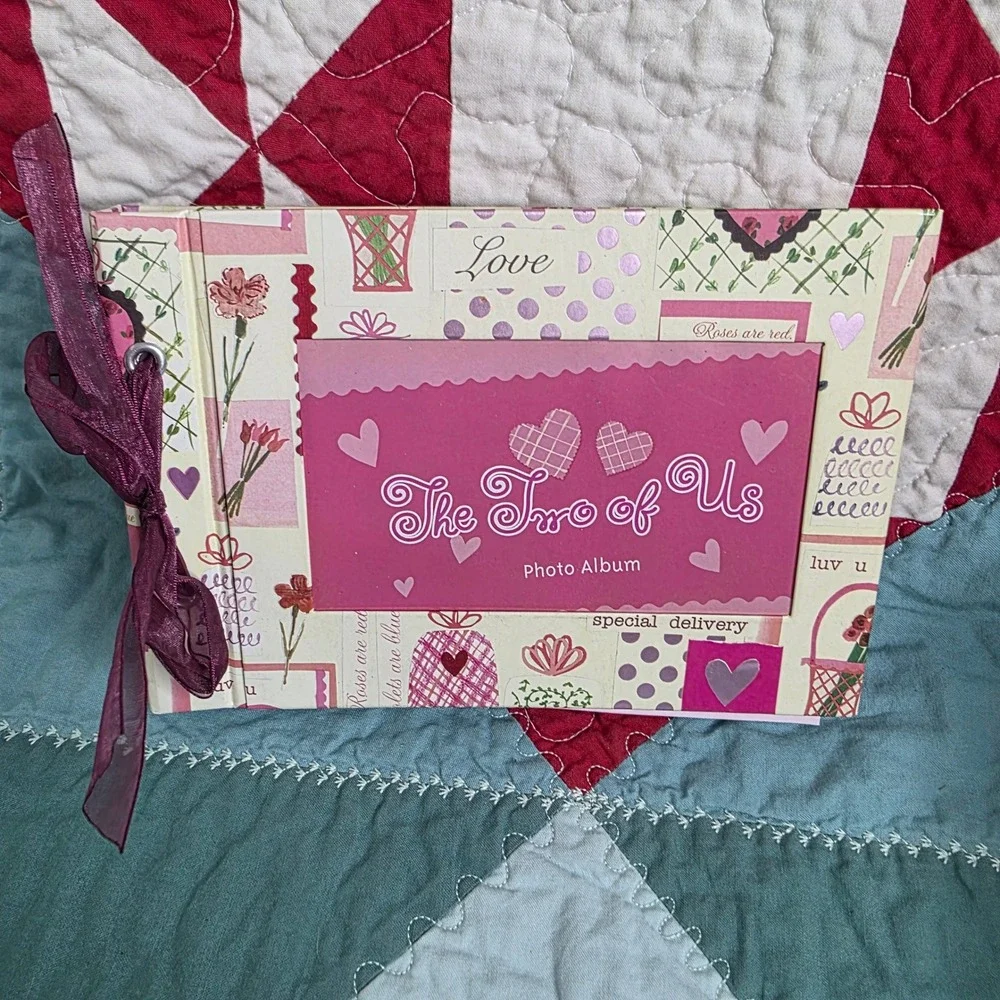 The Two of Us Pink Hearts Floral Ribbon Bound Small Photo Album Holds 40 5x7